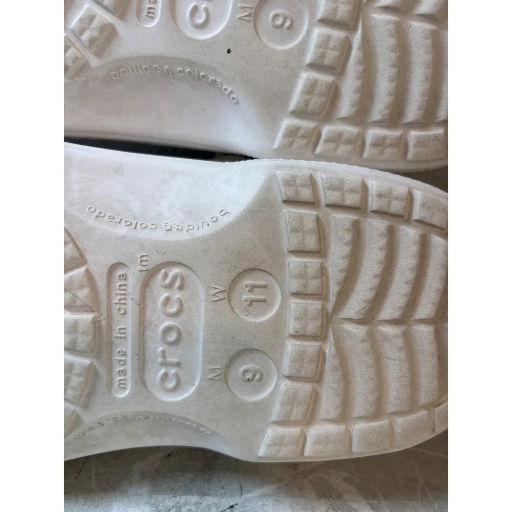 Crocs Baya Lined Clogs Mens Size 9 White Grey Fleece Insulated Slip On Shoes